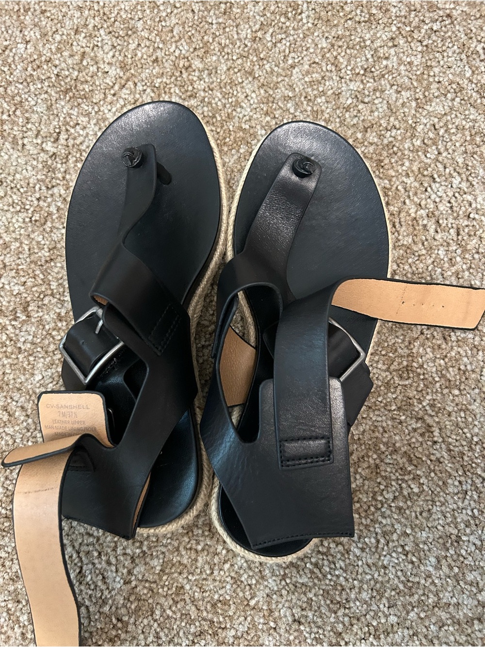 Black Women's Leather Toe-Post Sandals